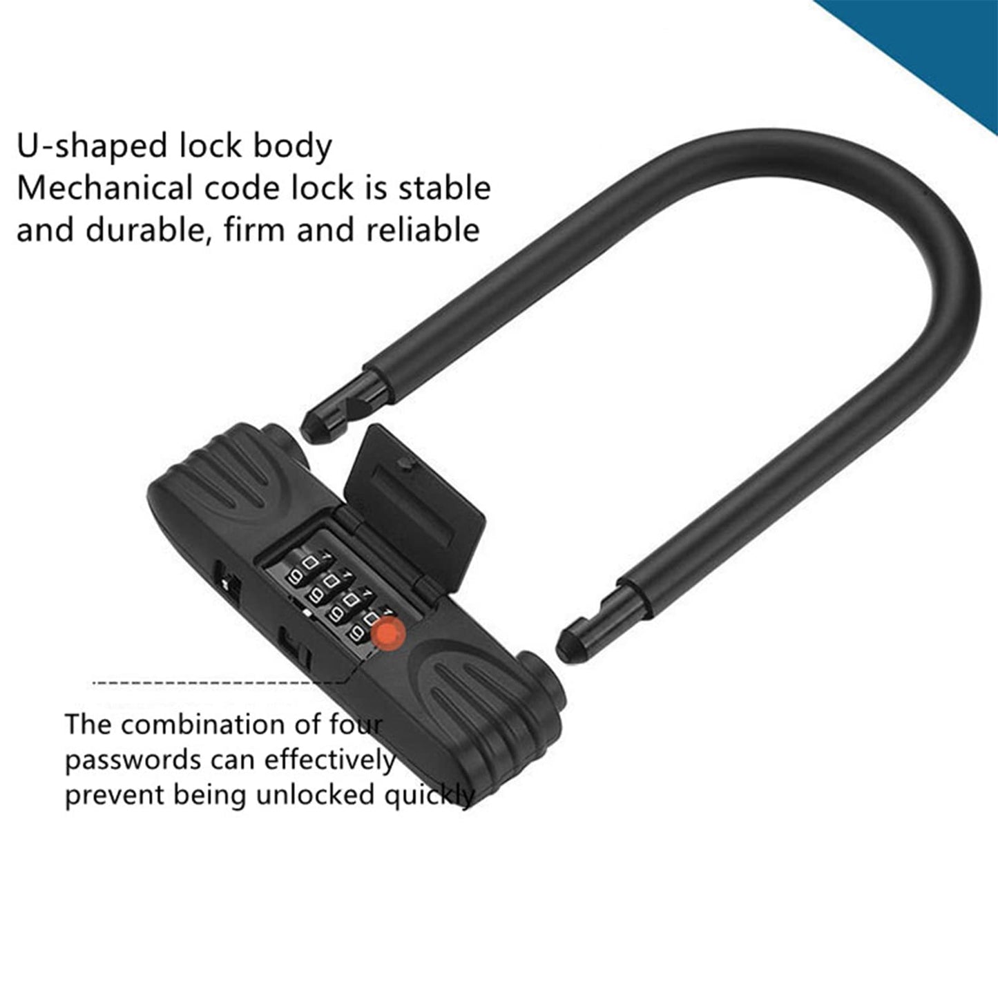 KENRONE Heavy Duty U Lock, 4 Digit Combination Password Bicycle Lock with U-Lock Shackle, Waterproof, No Key, Bike U Lock for Home, School, Travel