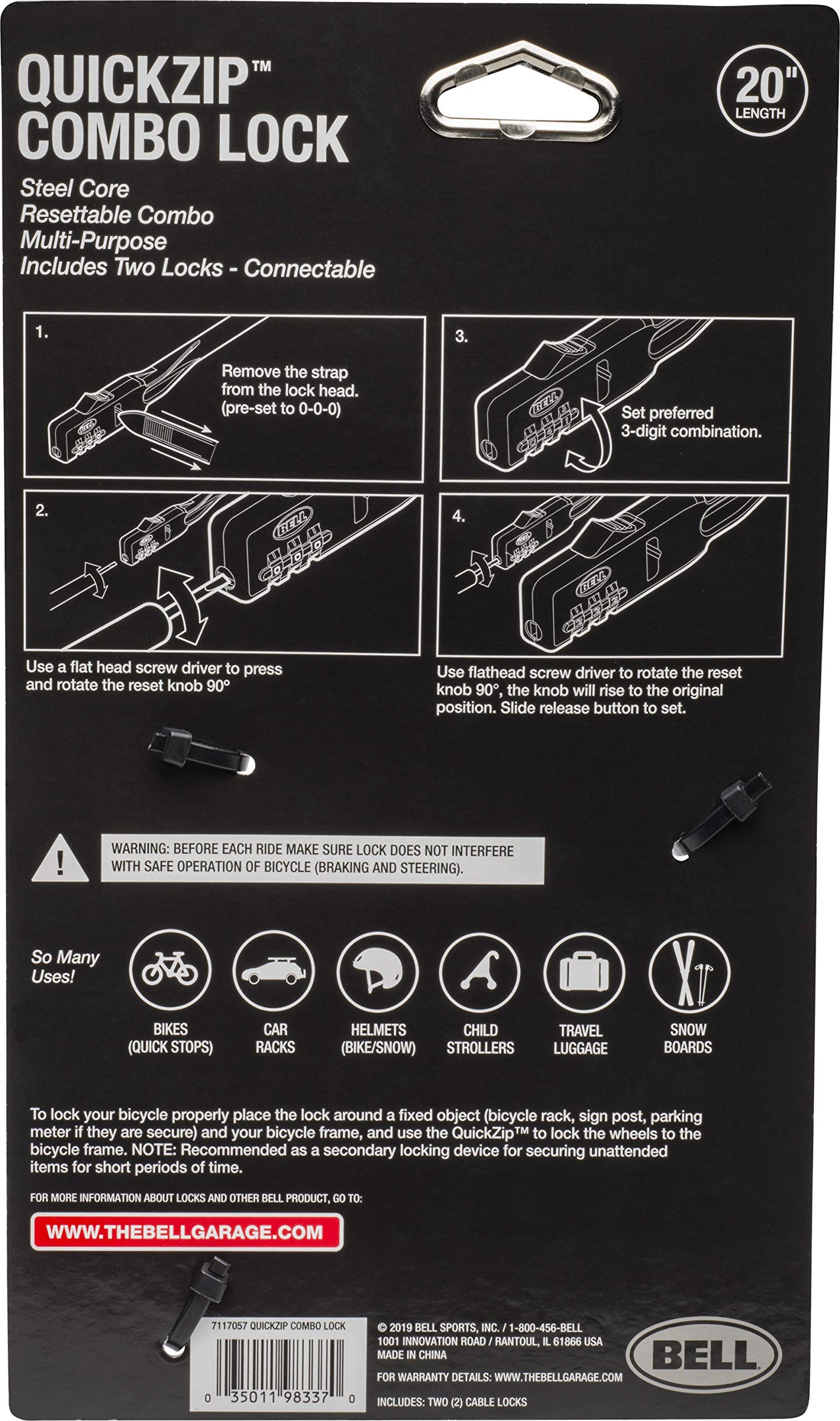 Bell QuickZip Zip-Tie Multi-Purpose Combo Lock